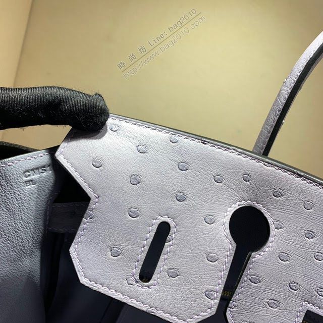 Hermes女包 愛馬仕Birkin30cm Hermes鉑金包 Ostrich鴕鳥皮 全手縫蠟線 9P Parme薰衣草紫  am1903
